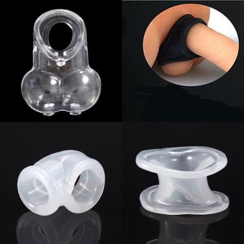 Newest Hot Men Male Scrotum Squeeze Ring Stretcher TPE Enhancer Delay Chastity Cage Ball Sexy Silicone Case