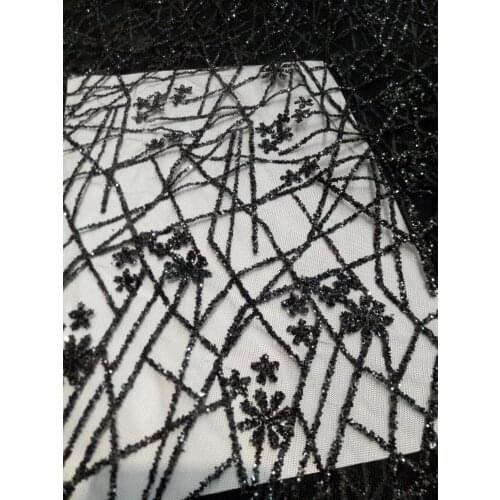 Special black glued glitter lace fabric SYJ-102412 top sale glitter mesh material for evening dress 5 yards