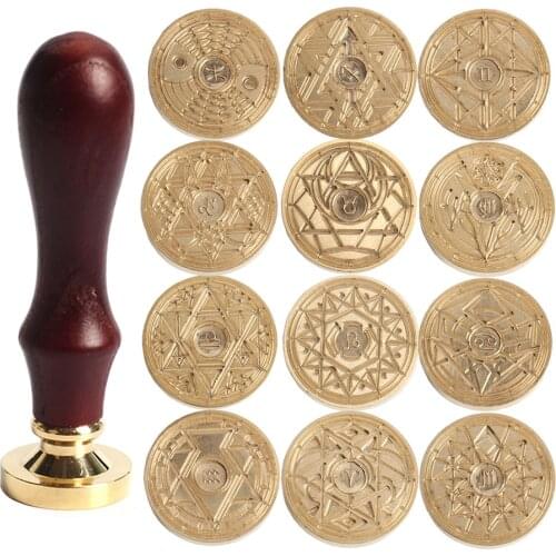 Wax Seal Stamp Zodiac Seal Vintage Worldwide Map Brass Head Wooden Handle Sealing Stamp for Wedding Invitations