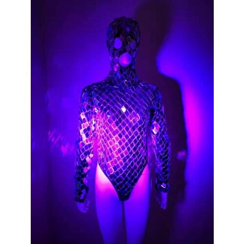 Sexy Woman silver Mirror glass leotard costume club jumpsuit party disco ballroom clubwear nightlife dresses performance dance