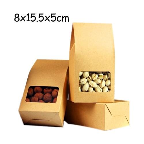 Stand up window brown kraft paper bags boxes for wedding,Gift Food,Candy Package Paper Box 50pcs/lot