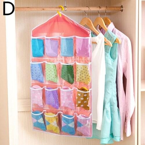 16 Grid Underwear Sock Tie Hanging Storage Bag Foldable Wardrobe Wall Door Back Hanging Bag Sundries Storage Organizer