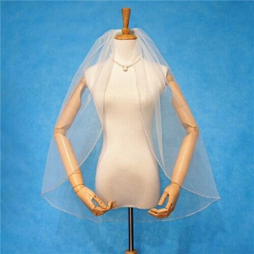 High Quality Handmade Beaded Wedding Veil Fingertip Champagne Bridal Veil Metal Comb in White Ivory Champagne