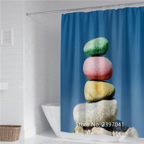 Strange Shaped Stone Colorful Stone Shower Curtain Toilet Bathroom Partition Curtain Waterproof and Mildew Resistant Belt Hook