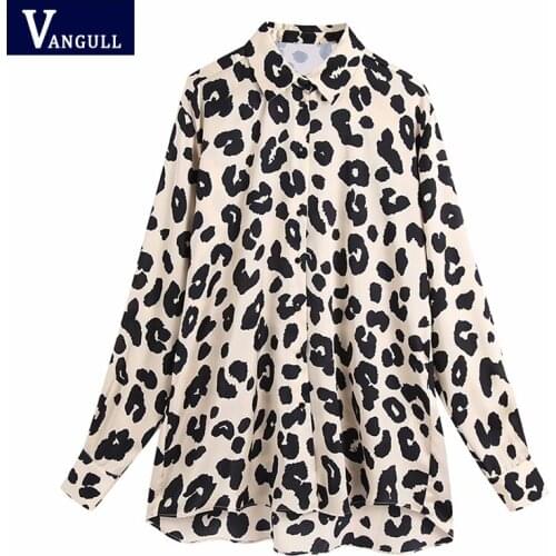 Vangull Fashion Leopard Printted Women Blouse Summer Single Breasted Turn-Down Collar Loose Long Shirts Female Long Sleeve Shirt