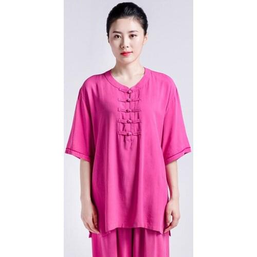 Catazer Tai Chi Uniform Kung Fu Uniform Summer Female New Short-sleeved Cotton&linen Uniform Tang Suit Costume Show