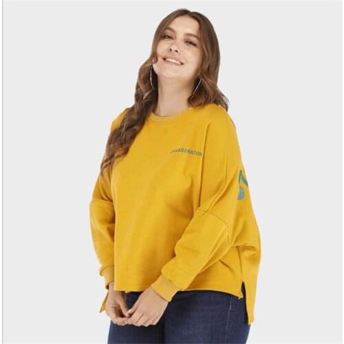 Spring autumn female T-shirt large size casual letter long-sleeved 2XL-4XL loose Round neck bat sleeve2019 new T-shirt HC035