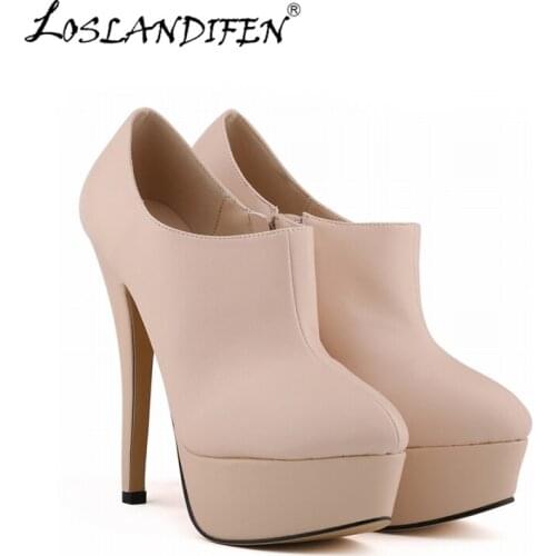 Women Shoes Fashion Autumn Winter Sexy 14cm Platform High Heels Ladies Casual Short Ankle Pumps Leather Party Shoes Plus Size