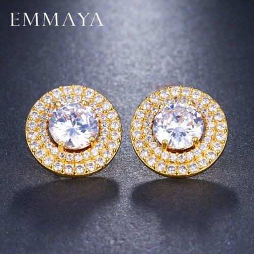 EMMAYA Fashion Round Circle CZ Earring Stud for Women with 4 Prong Setting Austrian Zircon Earrings Gift