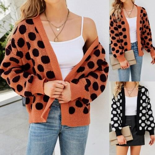2021 New Autumn Ladies Cardigan Single-breasted Womens Polka Dot Polka Dot Large Size Knit Cardigan Sweater Jacket Accessories