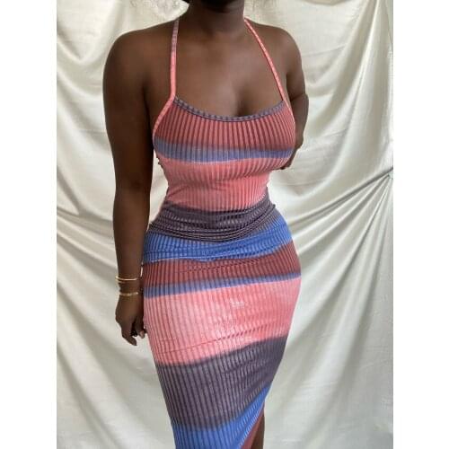 2021 High Quality New Design Dress Patchwork Spaghetti Strap Summer Beach Midi Dress Vestidos