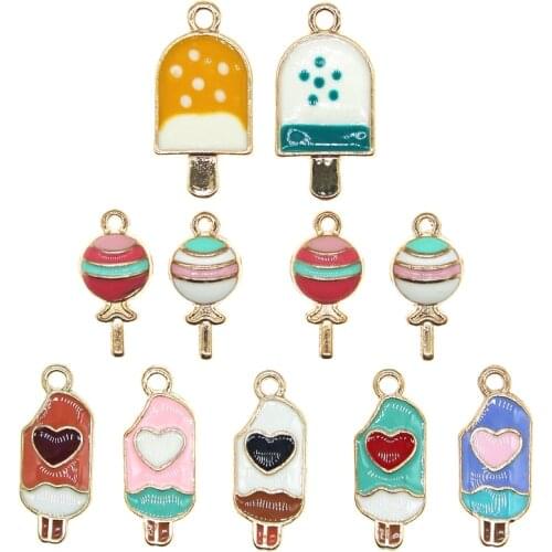 10pcs/lot Cute Lollipop Candy Enamel Ice Cream Charms Pendants Charm For Earrings Jewelry Making Dangle Finding XL1022
