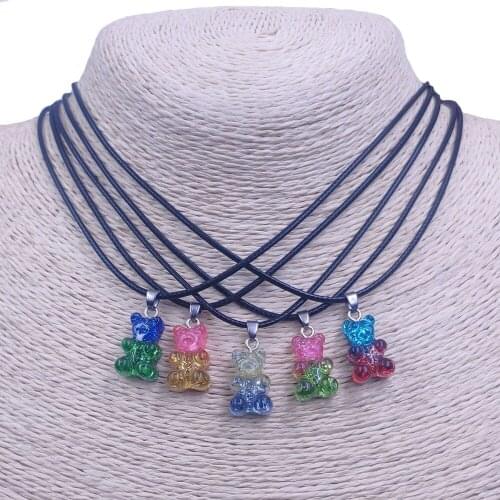 18 Styles Colorful Korean Candy Shape Resin Bear Animal Rope Pendant Necklace Gift For Girls Women Drop Shipping CN019-036