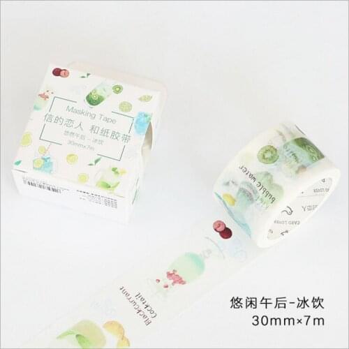 30mm Wide Leisure Afternoon Ice Cold Drink Happy Life Decoration Washi Tape DIY Planner Diary Scrapbook Sticker Masking Tape