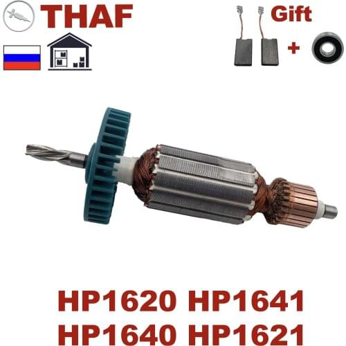 Free Bearing & Carbon Brush！AC220V-240V Armature Rotor Anchor Replacement for MAKITA Impact Drill HP1620 HP1641 HP1640 HP1621