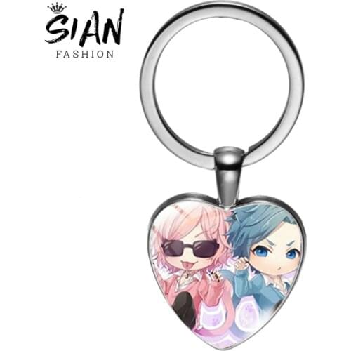 SIAN Yarichin Bitch-Bu Club Man Women Keychains Trendy Metal Heart Key Chain Ring Glass Face Male Car Keyring Gift Boy Trinkets