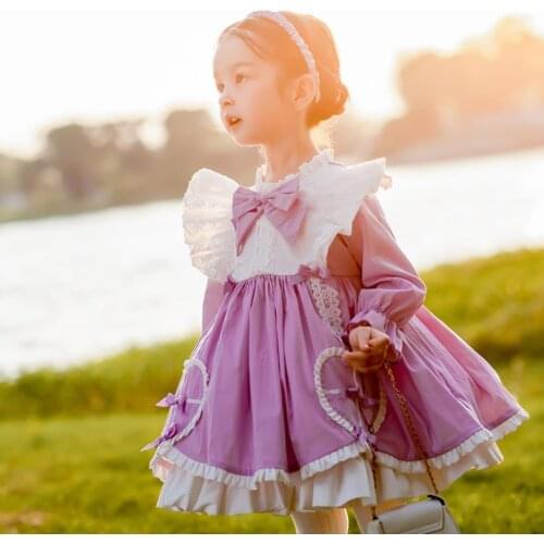Spanish Lolita Vintage Dress Children Bow Lace Stitching Sweet Cute Princess Dresses Birthday Party Easter Dress For Girls L610