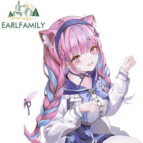 EARLFAMILY 13cm x 11.8cm for Hololive Minato Aqua Neko Car Stickers Cute Fashionable Decals Car Accessories Caravan Trunk Decor