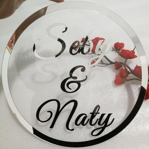 Custom Wedding Name Date Acrylic Mirror Frame Babyshower Word Sign Circle Shape Party Decor With Hole or Nail Guest Favor Gift