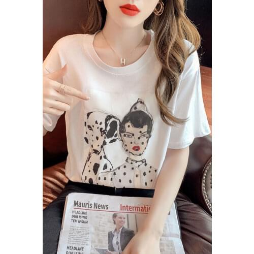 Funny Cartoon Print with dog Harajuku Gothic Summer Loose T Shirt for Women Kawaii Clothes woman tshirts aesthetic clothes
