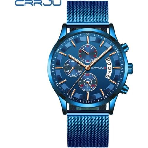 CRRJU 2261 Hot Selling Brand Waterproof Sport Wristwatch Mens Casual Stainless Steel Quartz Watches Men Wrist Reloj Hombre