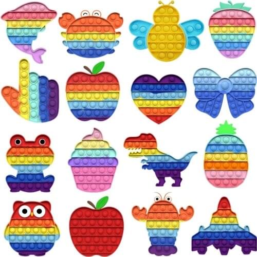 Apple Bee Shape Push Bubble Fidget Toys Squeeze Sensory Antistress Toys Simple Dimple Stress Reliever War Table Games Kid Gift
