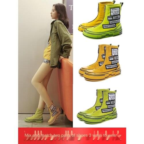 Short boots women candy color Martin boots mid-tube shoes womens flat-bottom thin spring and autumn single boots womens shoes