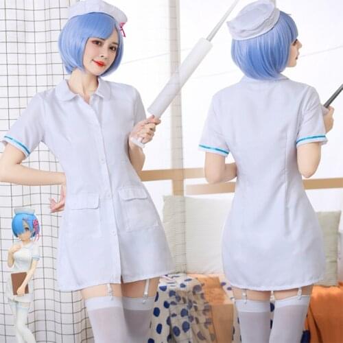 Re:Zero Kara Hajimeru Nurse Uniform Set Cosplay Costume Rem Ram Nurse Outfit Halloween Party Bar Costumes