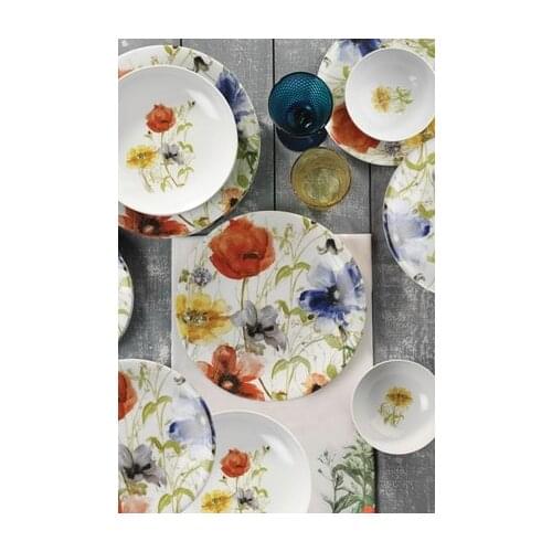 Colorful Rose 6 Persons 24 PCS Porcelain Nonremovable Pattern Turkish Made Dinnerware Set