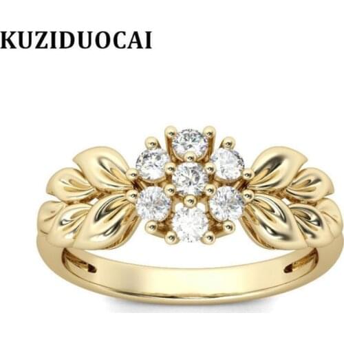 Kuziduocai 2018 New ! Fashion Fine Jewelry Copper Stainless Steel Zircon Flower Wheat Shoots Wedding Rings For Women Gifts R-640