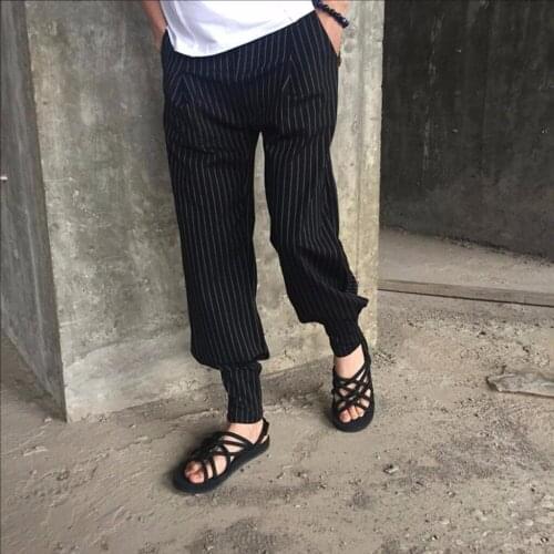 M-5xl 2020 Summer New Mens Fashion Stripe Lantern Trouser Bf Casual Beam Wide Leg Pants Skinny Pants Hairstylist Tide Costumes