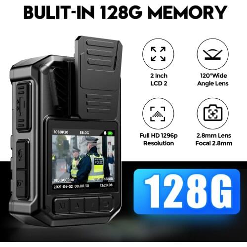 BOBLOV KJ09 Mini Body Camera 128G FHD 1296P Bodycam Police Small Portable Night Vision IP66 Waterproof Two Batteries Mini Camera