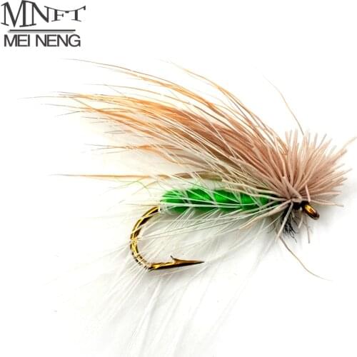 MNFT 10pcs #10 Trout Single Dry Fly Fishing Lure Artificial Insect Bait Green Body Insects Style Salmon Flies Fishing Tackle