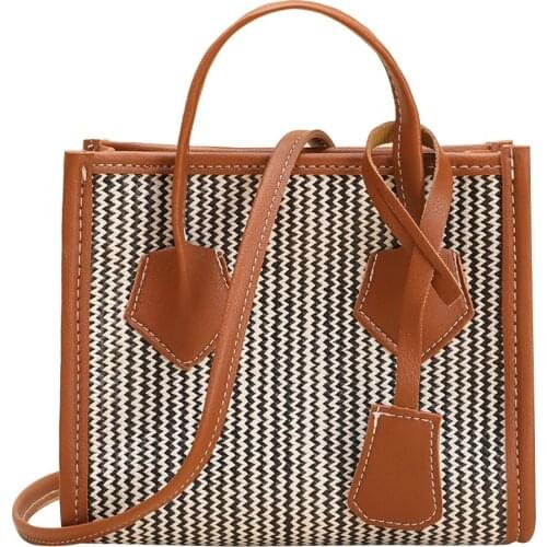 Fashion Women Woven Patchwork Crossbody Shoulder Bags PU Leather Messenger Bag Casual Ladies Top-handle Mini Handbags Purse 2021