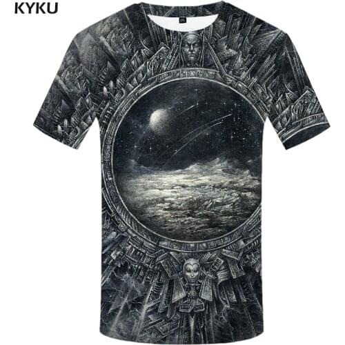 KYKU Brand Galaxy Space T-shirts Men Metal T shirt 3d Moon Tshirt Printed War Tshirts Casual Gothic Print Mens Clothing Printed