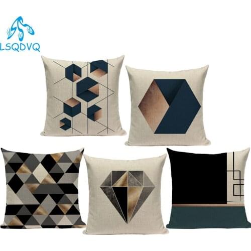 Geometric Black Blue Cushion Cover Textile Hill Gold Decorative Throw Pillows Covers Square Sofa Bed 3D Throw Pillow Cover