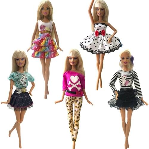 NK 5 Pcs/ lot Doll Dress Super beautiful Autumn Clothing Fashion Casual Wear Clothes For Barbie Doll Best Baby Toys
