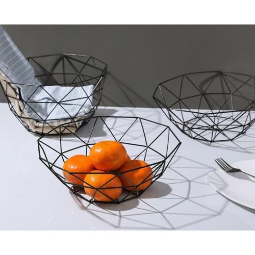 Nordic Style Iron Fruit Tray Kitchen Storage Basket Drain Rack Table Candy Bowl Snack Display Holder Home Decor Organizer