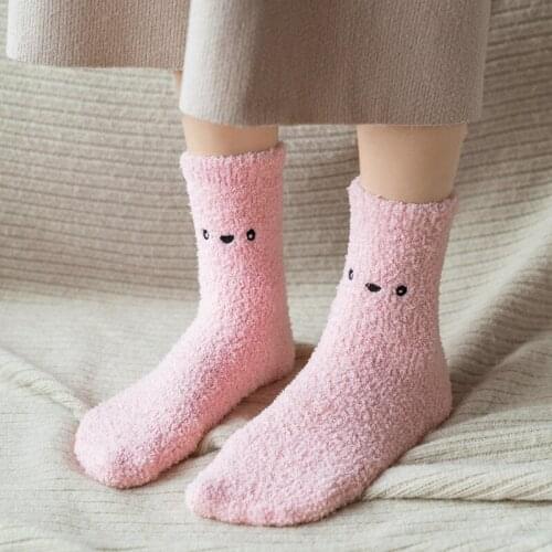 YZ-S-ZZ-0124 Thickened coral fleece socks cartoon little monster embroidery pattern stereo ear half fleece home socks For 2021