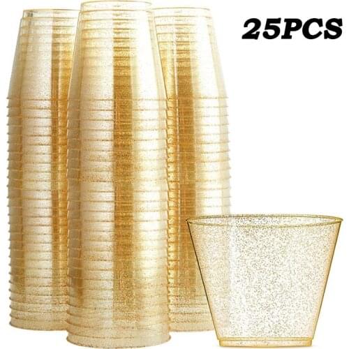 25pcs Disposable Transparent Tea Mug Coffee Cup Wine Glass Whiskey Plastic Juice Mugs Drinks Cups Party Supplies