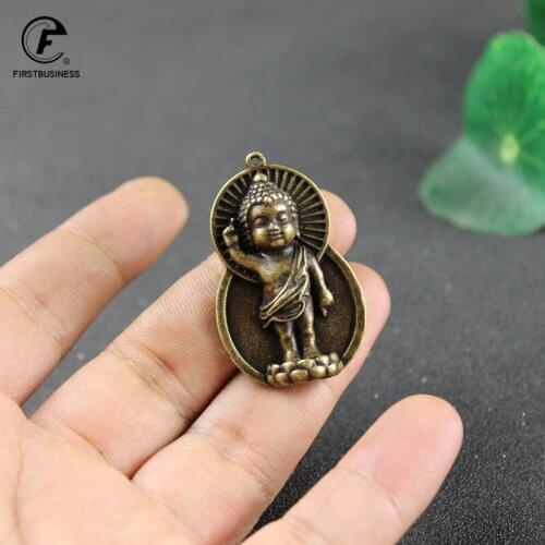 Solid Pure Buddha Small Ornament Figurines Antique Copper Baby Buddha Keychain Jewelry Metal Car Key Chain Keyring Accessory