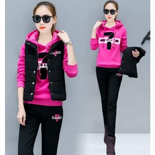 Autumn and winter new Fashion women suit womens tracksuits casual set with a hood fleece sweatshirt three pieces set