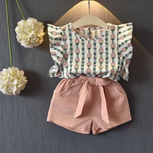 2-7 Years Toddler Girl Summer Clothing Sets Butterfly Sleeve Tshirt + Big Bow Decor Shorts 2pcs Suits Baby Girl Clothes