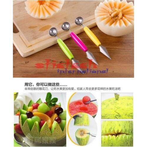 By dhl or ems 200pcs Double-End Multi Function Stainless Steel Fruit Baller Ice Cream Scoop Spoon Kitchen gadgets Tools