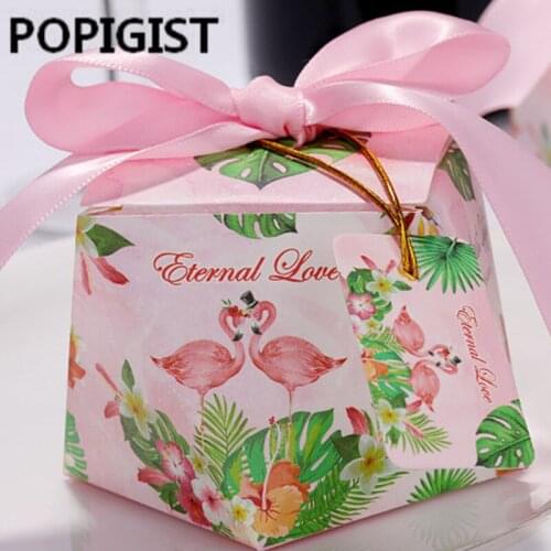 Diamond Shape Flamingo Gift Box+ribbon+card Wedding Gifts for Guests Packaging Candy Box Wedding Favors and Gifts Mariage