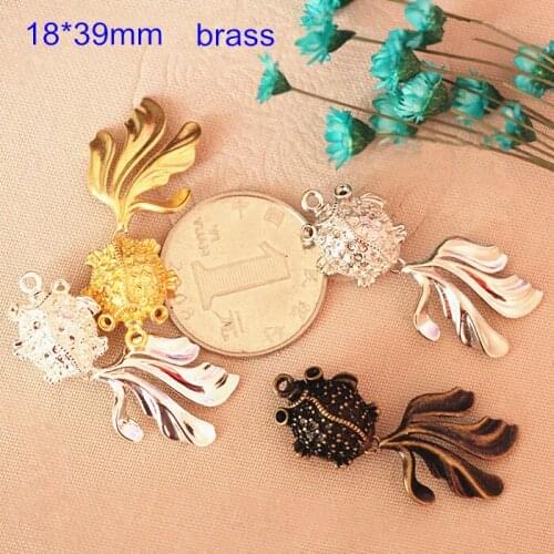 6 pcs Brass Casting Crafted 3D Goldfish Charms 18*39mm Brass Goldfish Pendant,Silver-color / Steel / Raw Brass / Bronze