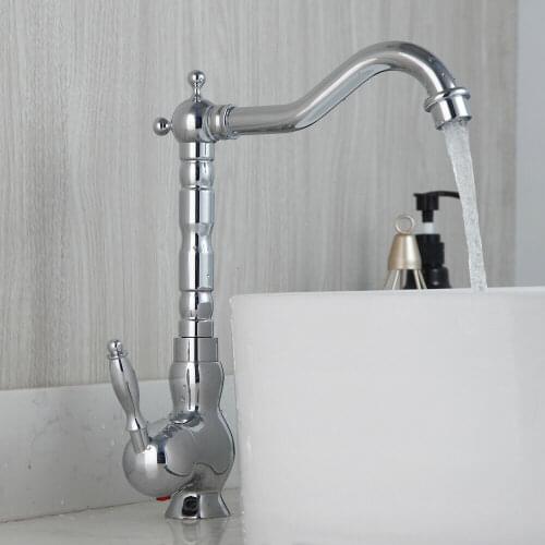 Polished Chrome Single Handle Basin Faucet 360°Rotatble Bathroom Kitchen Faucet Deck Mounted Hot And Cold Water Mixer