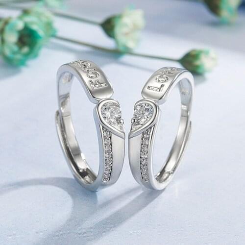 Simple Fashion Korean Style Half Heart Crystal Ring For Women Men Silver Color Rings Couples Jewelry Accessories Gifts