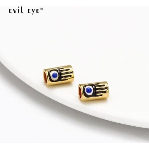 Evil Eye 1pcs Gold Color Copper Hamsa Hand Blue Turkish Evil Eye Charm for Bracelet Necklace Jewelry Making Accessories BE44