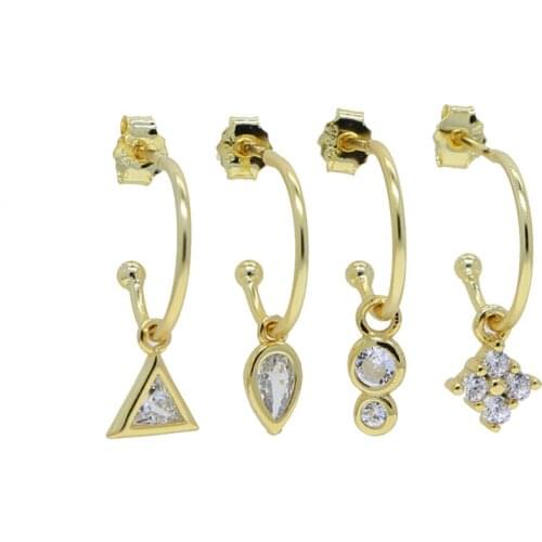 Tiny 925 sterling silve clear Crystal cz tear drop triangle square charm dangle Earrings 4pcs/sets for Women fashion party gifts